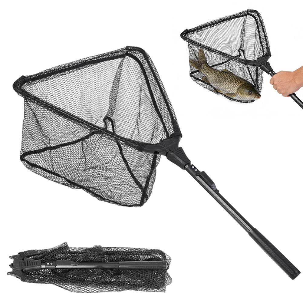 DASIAUTOEM Kescher Angeln, 90cm Teleskop Unterfangkescher, Faltbare Angelkescher Fischkescher, 2 Sektionen Teleskop, Unterfangkescher Angel Kescher Teich Karpfenkescher für Teich Pool Angeln