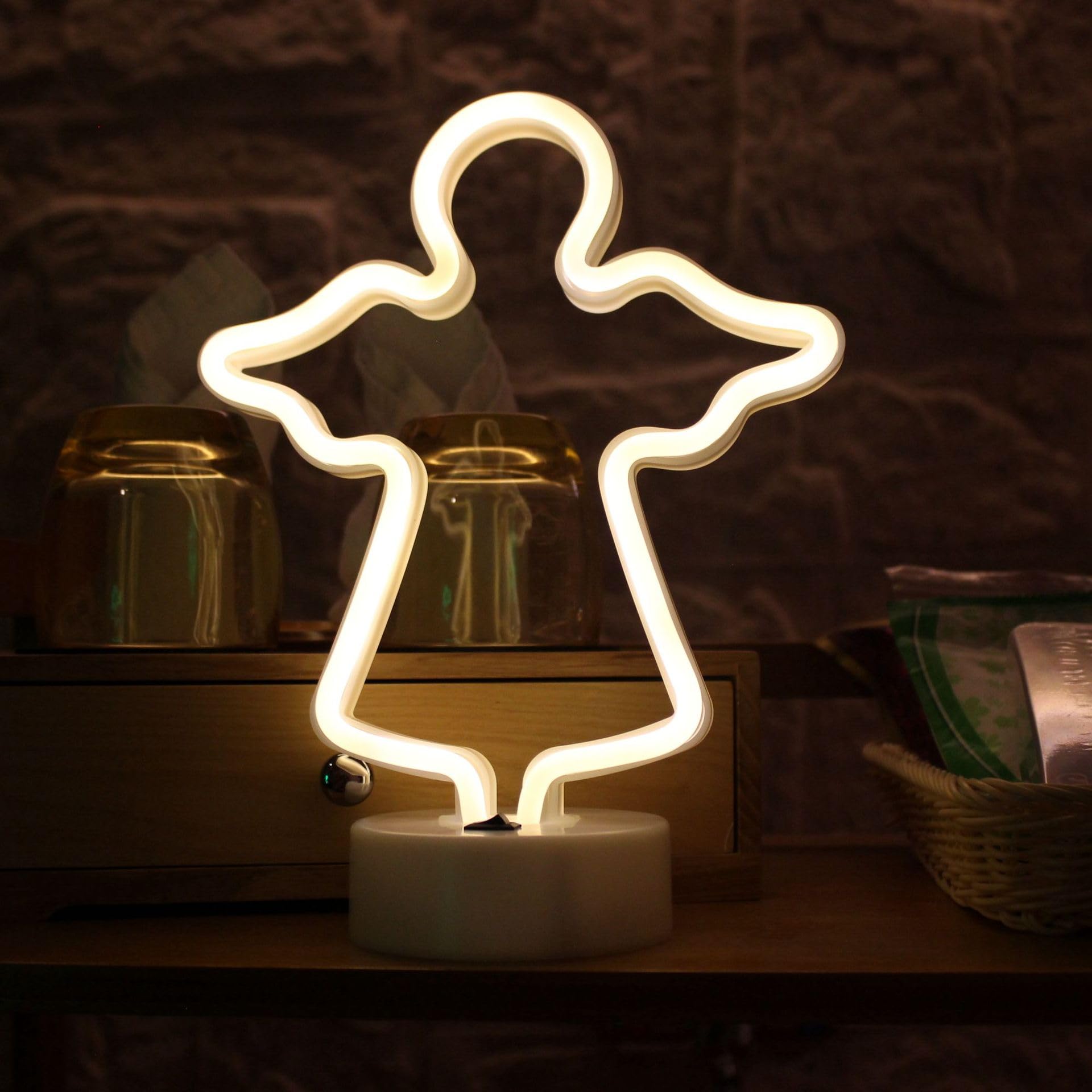 HFHungkeong LED Neon Night Sign Neon Light Art Lamp Table Living Room Bar Restaurant Office Valentine's Day Festvial Holiday Birthday Party Wedding Decoration USB Powered （Angel）