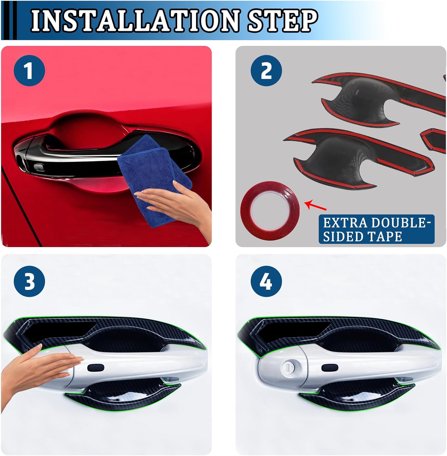 Door Handle Bowl Cover Protection Trim for Toyota Hilux 2016-2025 Exterior Accessories Kit (Pack of 4) (Imitation Carbon Fiber Pattern)