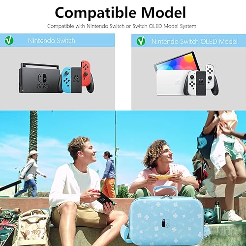Vista 4 de Funda para Switch compatible con Nintendo SwitchSwitch modelo OLED, protección completa portátil, carcasa dura, forro suave, funda de almacenamiento