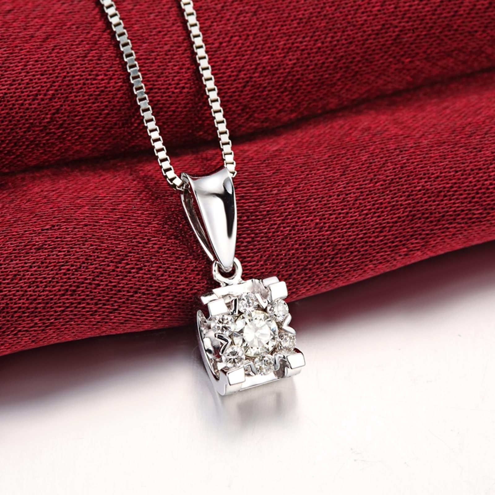 Collana Donna Oro Bianco Vero, Collana Sposa Matrimonio con Diamante Sintetico a Forma Quadrata, Gioielli con Pietra Portafortuna