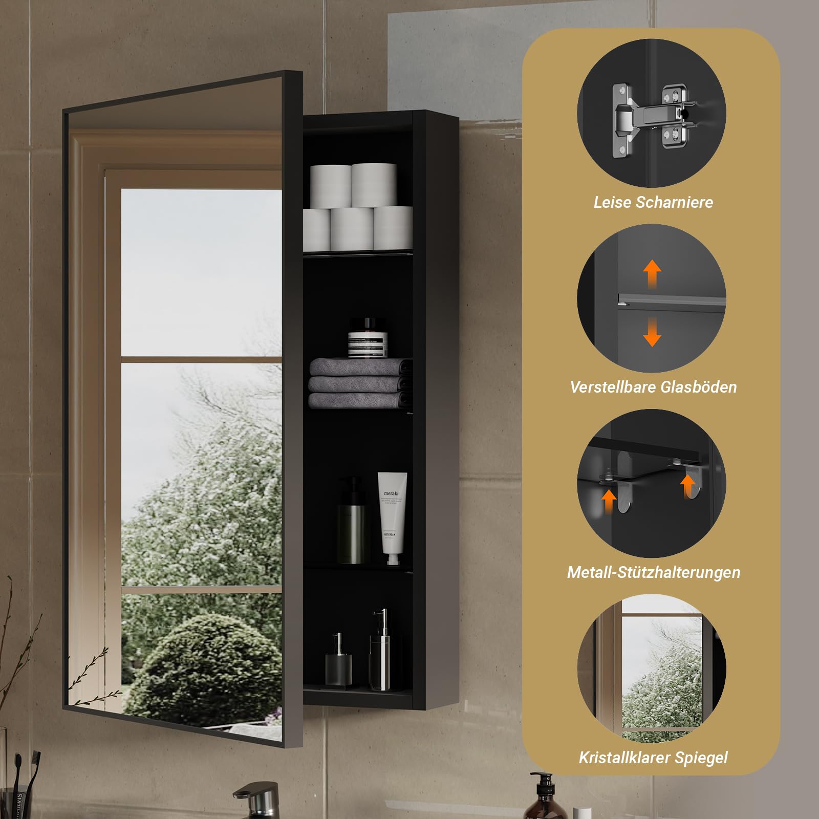 Badmöbel Set – Waschbecken mit Unterschrank 90 cm, 51cm Spiegelschrank & Waschtisch Set – Badezimmermöbel Wandhängend mit Keramik Waschbecken, Holzoptik, Oak-Dekor