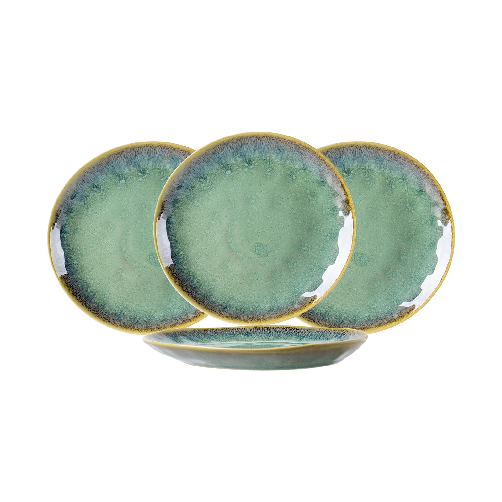 Henten Home 4-Piece Stoneware Dinnerware Set - Green Salad, Dessert, Breakfast & Cake Plates for 4 People