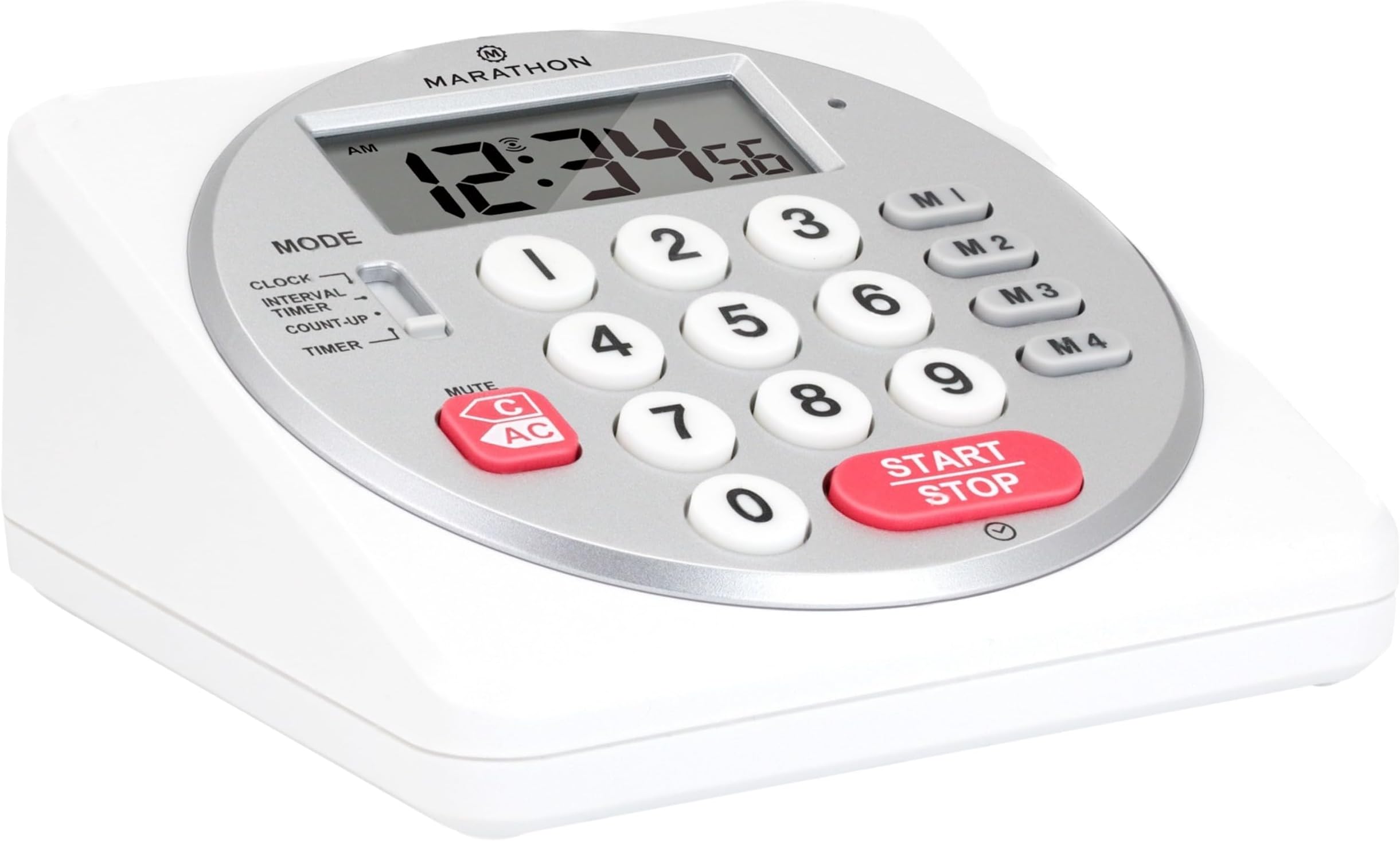 Marathon 100 Hour Direct Entry Digital Tabletop Timer, White - Large, Easy-to-Read LCD Display - Loud Ring Alarm - Clock Feature - 2 AA Batteries Included
