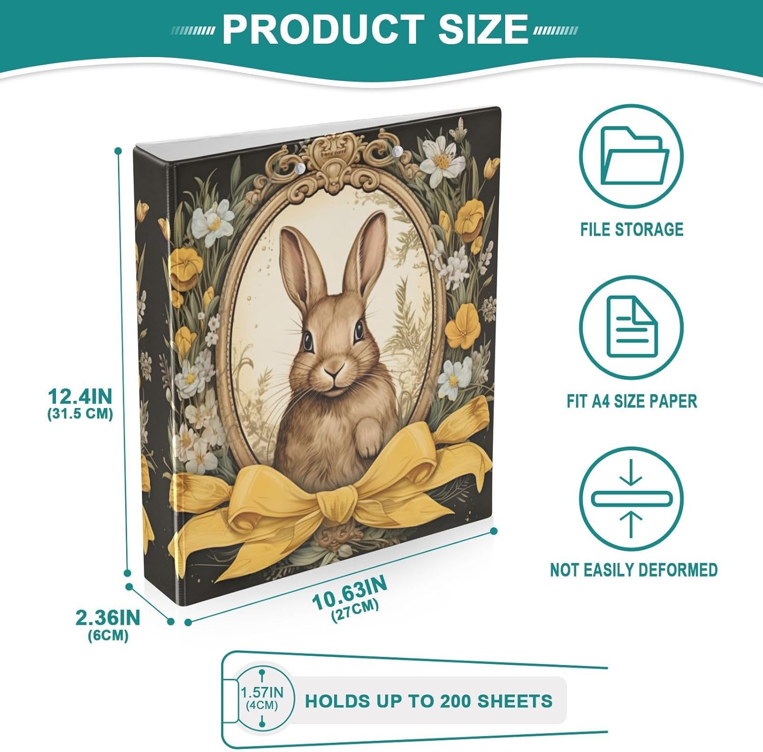 3 Ring Binders, Easter Bunny 1.5 Inch Round Rings to Hold 200 Sheets, Clipboard Binder Organizer with 3 Interior PVC Clear Pockets and Anti-Slip Metal Clip for Office Supplies, 2 Pack