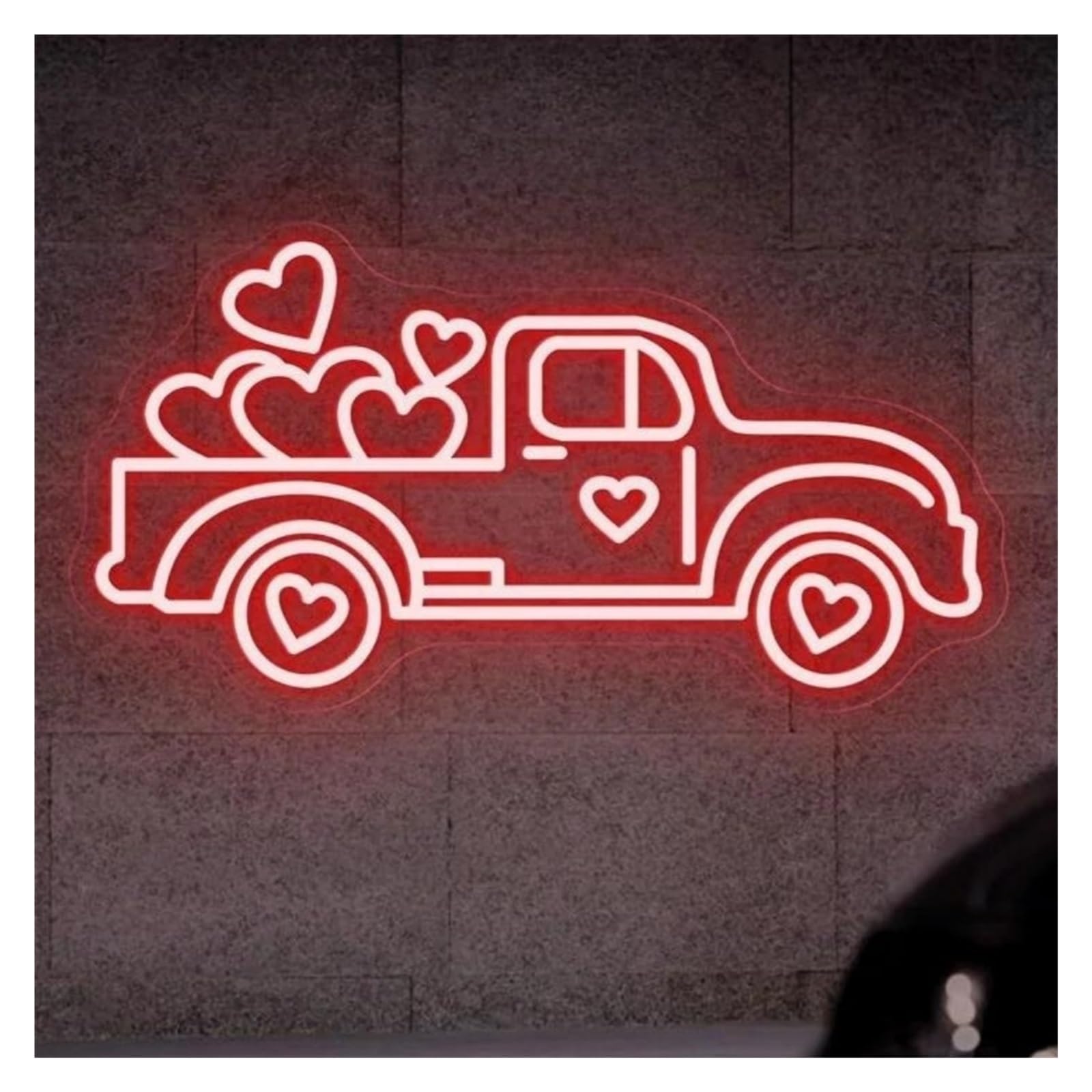 LEMST Signs Lamp Truck with Heart Neon Sign, USB Powered Adjustable Brightness Truck Neon Sign Beach Party Decor(D,34cmx65cm)