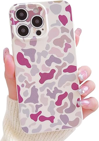 for iPhone 15 Pro Max CaseCute Aesthetics Leopard Print Camo Pattern for Girls Women Thin and Light Phone Protective Case,Soft TPU Shockproof Anti-Slip,for iPhone 15 Pro Max-White