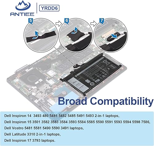 Miniatura 6 de ANTIEE Batería YRDD6 1VX1H de 42 Wh para Dell Inspiron 7586 5482 5485 5491 5591 3310 2 en 1 5593 5591 5480 3493 3582 3583 3584 3593 3593 3584 3593 3