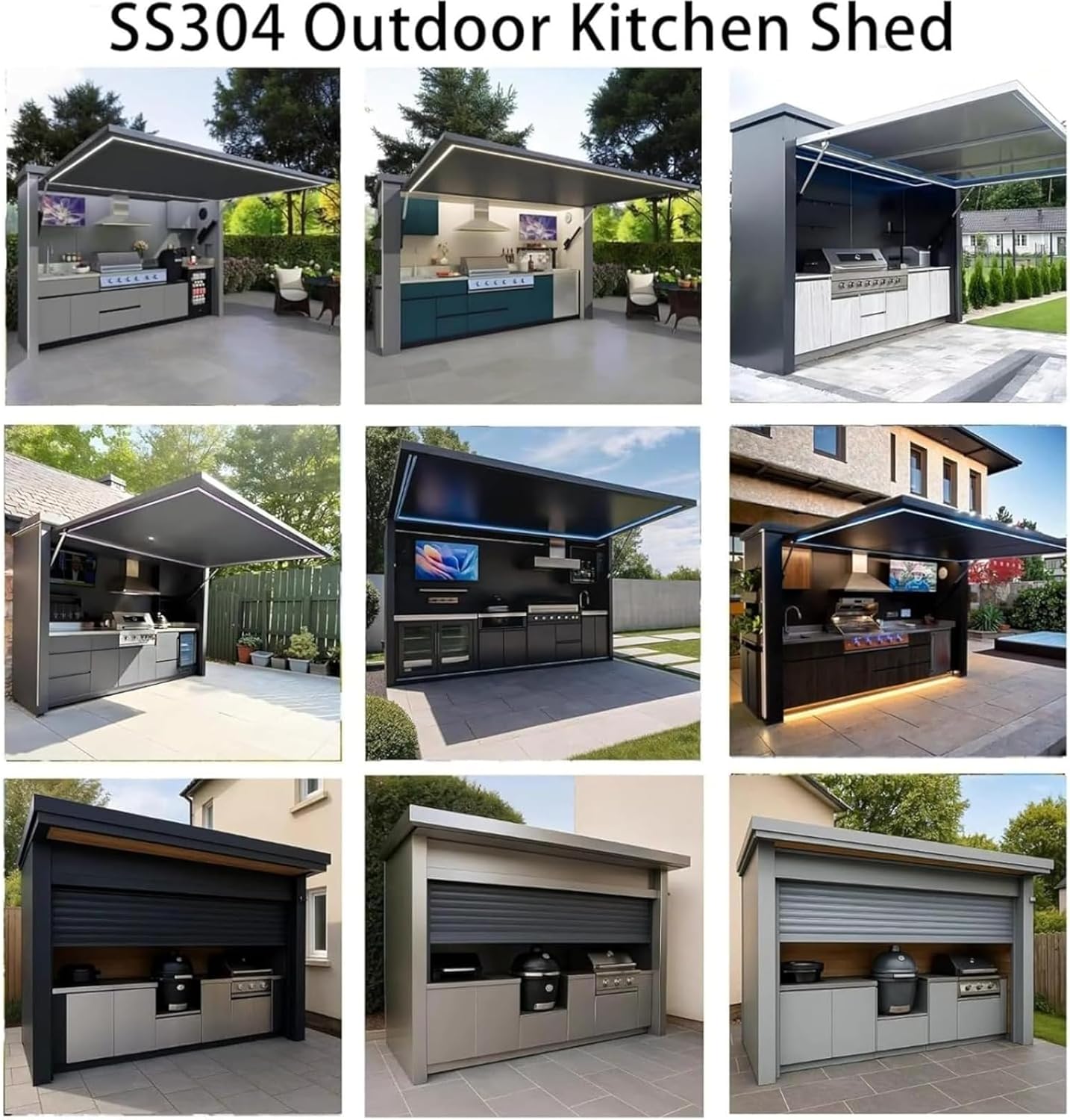 Compact Outdoor Kitchen Set, Stainless Steel Modular Pod-Style with Mobile BBQ Island and Storage Cabinets, Space-Saving Cooking Station for Patio Backyard