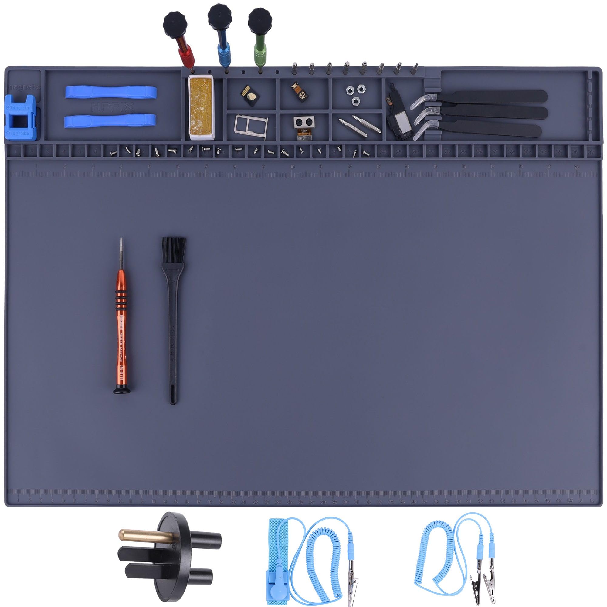 Premium Heat Resistant 932°F 20.7" x 13.4" Magnetic Anti-static Mat with Grounding Accessories, HPFIX ESD Safe Electronics Work Mat for Computer Cell