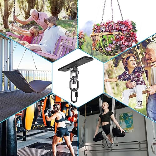 Miniatura 7 de Dolibest - Colgador de saco pesado, gancho de montaje en pared y techo con rotación de 360°, soporte de viga de madera para sistemas