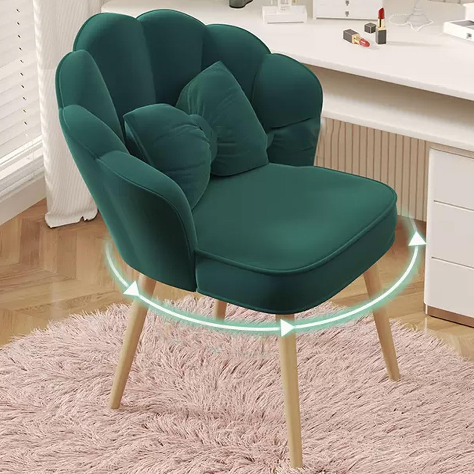 360°Swivel Flower Shape Vanity Chair, Modern Makeup Chair with High Back for Living Room/Dressing Room/Bedroom/Home Office