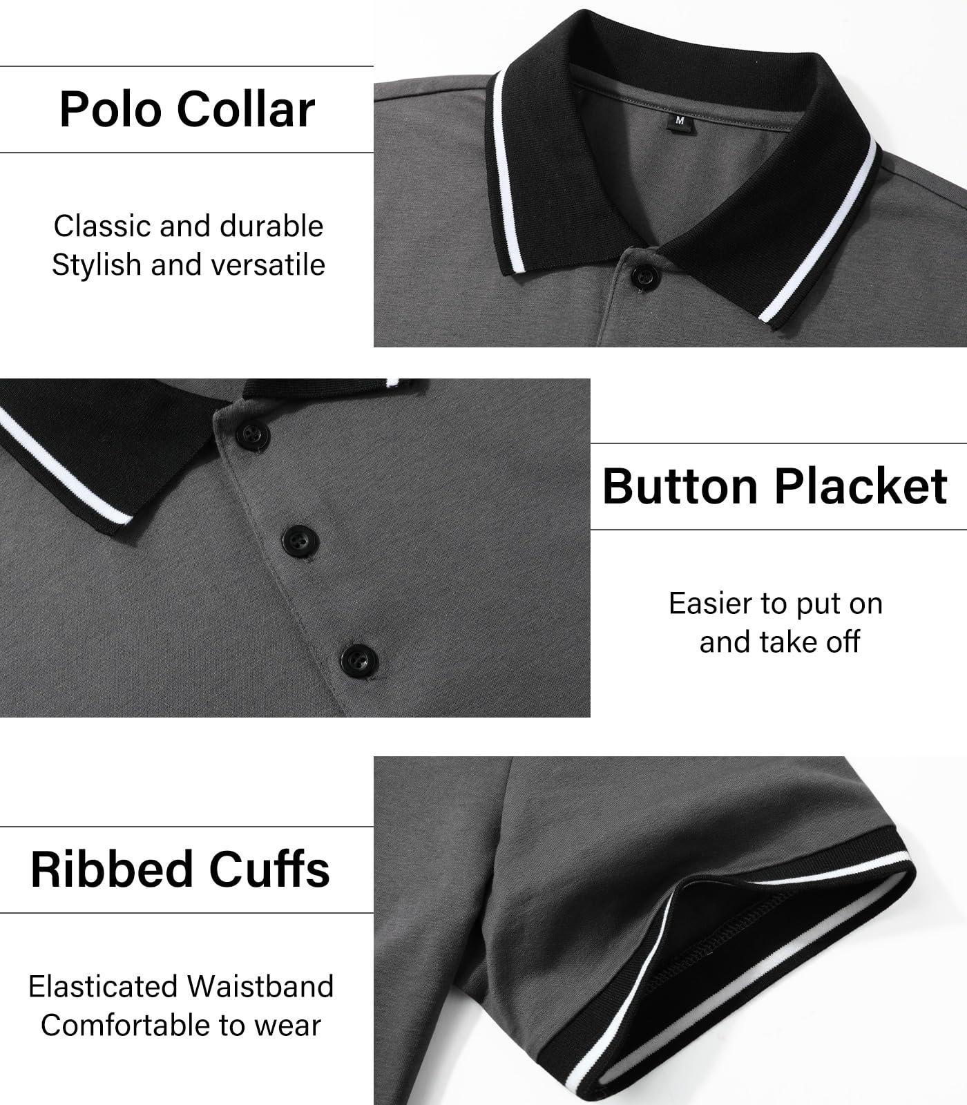 Homme Polo Manches Courtes Couleur de Contraste Polo Shirts Golf Polo T-Shirt Été Regular Fit M-4XL