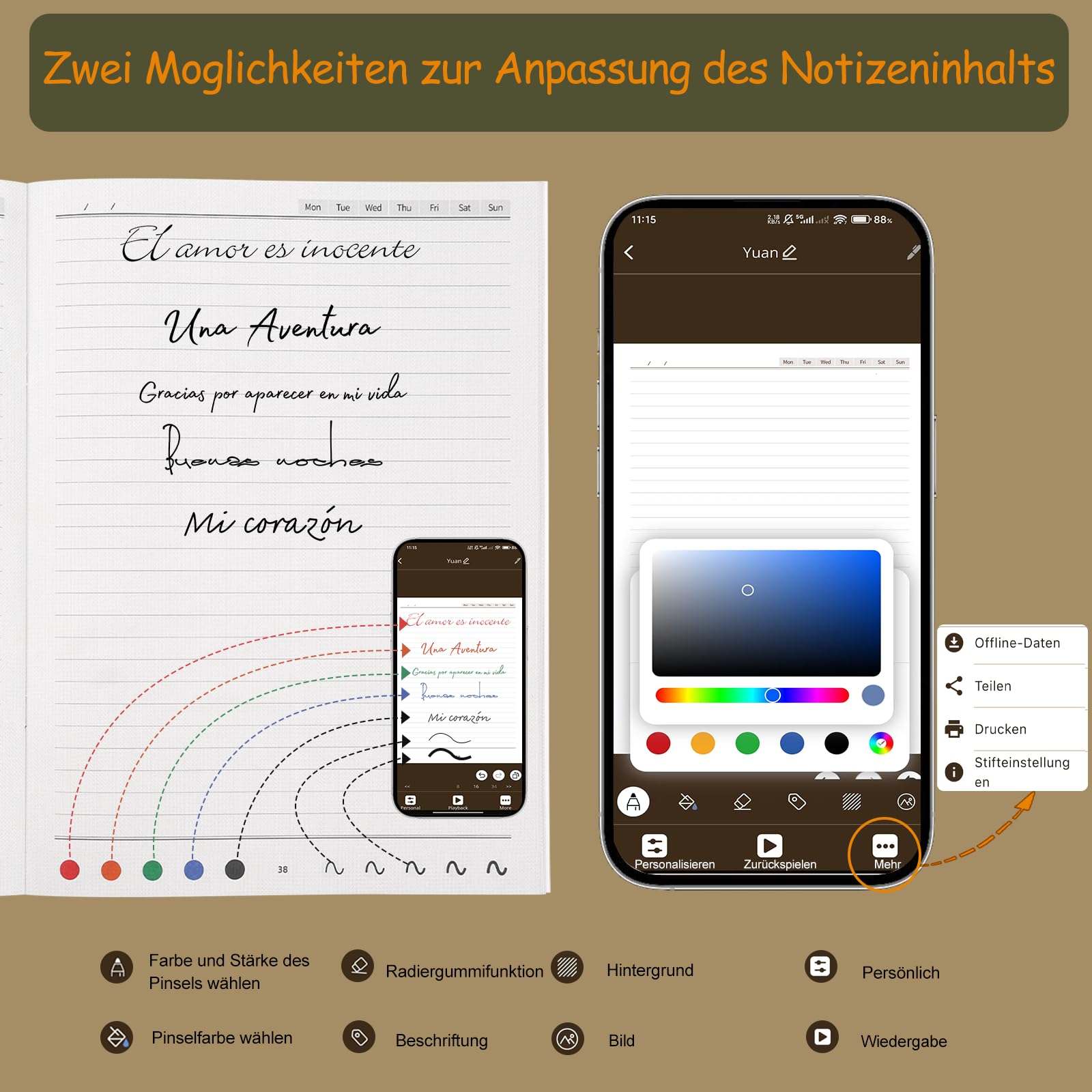Yuan Digitales Notizbuch Smart Pen Writing Set mit A4-Notizbüchern(3 Stück) | Digitalisiert handschriftliche Notizen in Echtzeit für Meetings, Unterricht & Kreatives. Kompatibel mit iOS und Android
