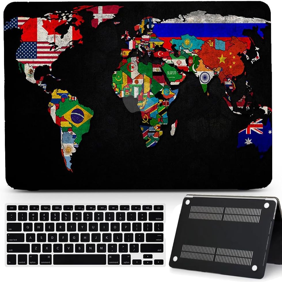 Bizcustom World Map Flags Customized Paint Hard Black Rubberized Case Cover for MacBook Pro 13.3 Model: A1706/A1989 with Retina Display &Touch Bar