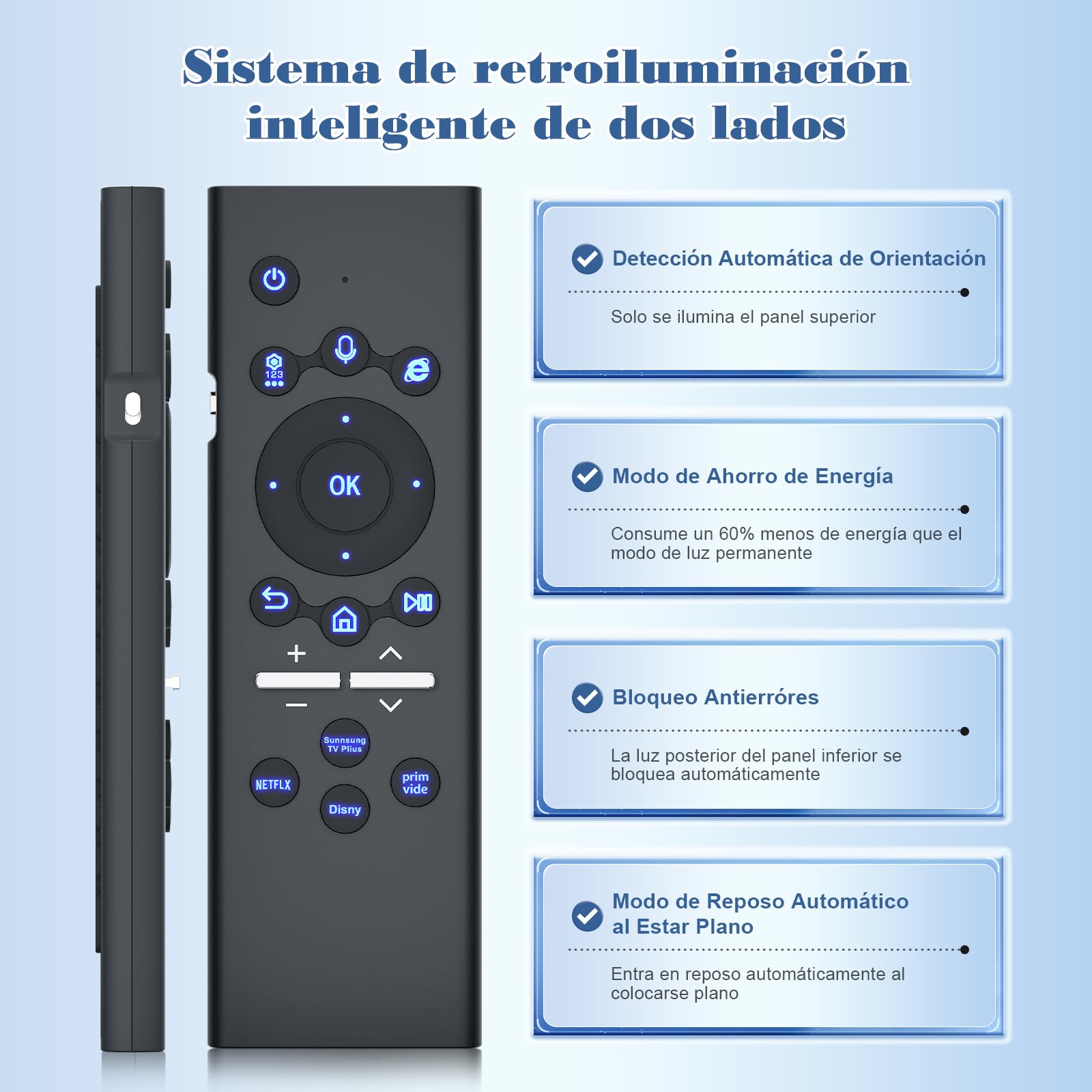Mando Universal Sustituto para Samsung Smart TV con Teclado Iluminado y Control de Voz - Compatible con Todos los Mandos de Voz para TV Samsung (Series 2019-2024)