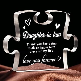 Daughter in Law Gifts- Engraved Acrylic Block Puzzle, Gifts for Daughter in Law for Wedding, Christmas, Birthday, Mothers Day Decorations