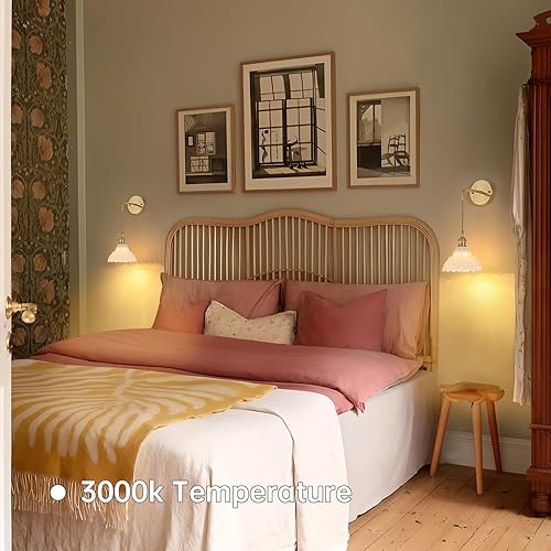 Miniatura 8 de Aplique de pared a pilas con pantalla de lirio blanco del valle de cadena ajustable de cristal retro, lámpara de pared moderna decoración para