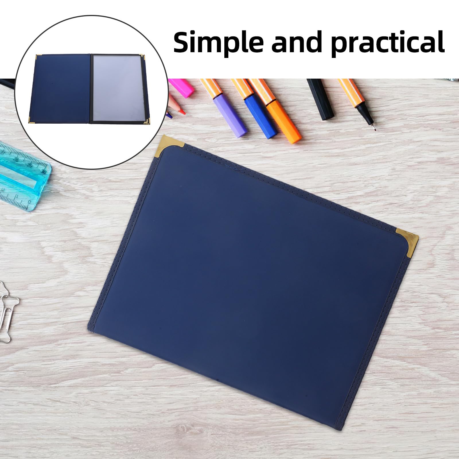 STOBAZA Carpeta para Menú Restaurante 2 Unidades A4 4 Páginas 8 Caras Pu Azul Transparente Portamenús para Bar Cafetería con Fundas Resistentes y Acceso Rápido