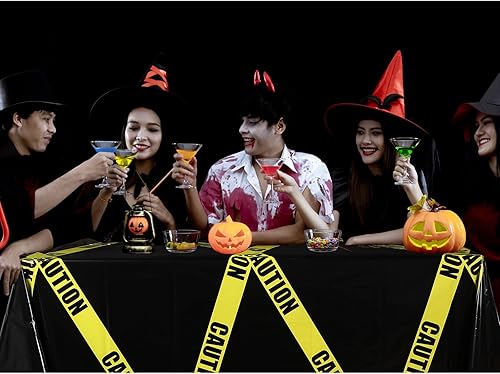 Miniatura 7 de Irenare 3 piezas de suministros de fiesta de cumpleaños de construcción de Halloween, cinta de precaución de plástico, mantel rectangular para