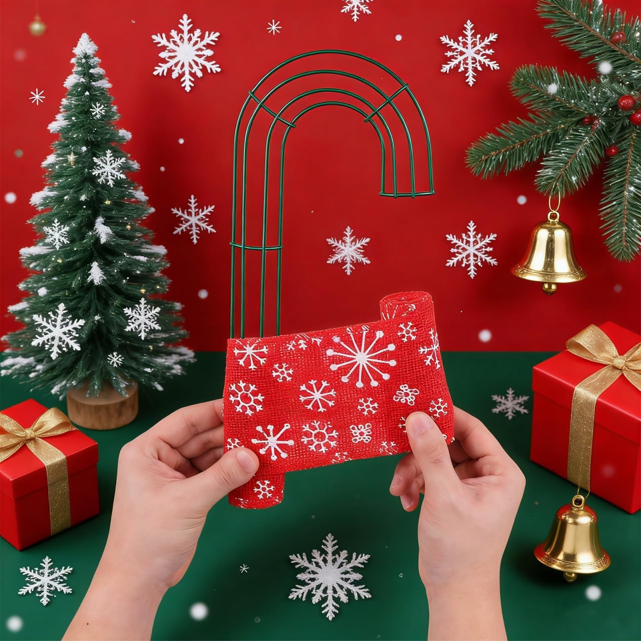 FOMIYES Christmas Flower Wreath Frame 4Pcs Candy Cane Shape Wreath Frames, Wire DIY Loop, J Letter Flower Hanging Loop Rings for Christmas Valentines New Year Party 11.79 x 7.07in