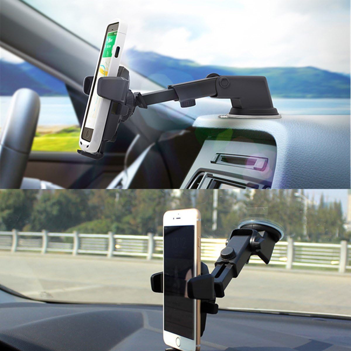 Phone Holder for Car, ZhmThs Dashboard/Windshield Car Phone Mount Holder Esay one Touch For iPhone X 8 Plus 7 6s SE Galaxy S9 S8 Edge S7 S6 Note 8 etc