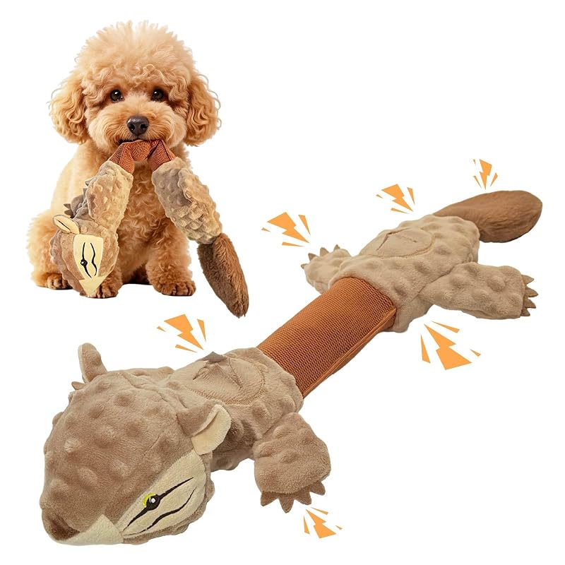 Brinquedo para Cães com Apito e Compartimentos para Petiscos, Esquilo de Pelúcia para Cabo de Guerra Goboloto, 60,96 cm