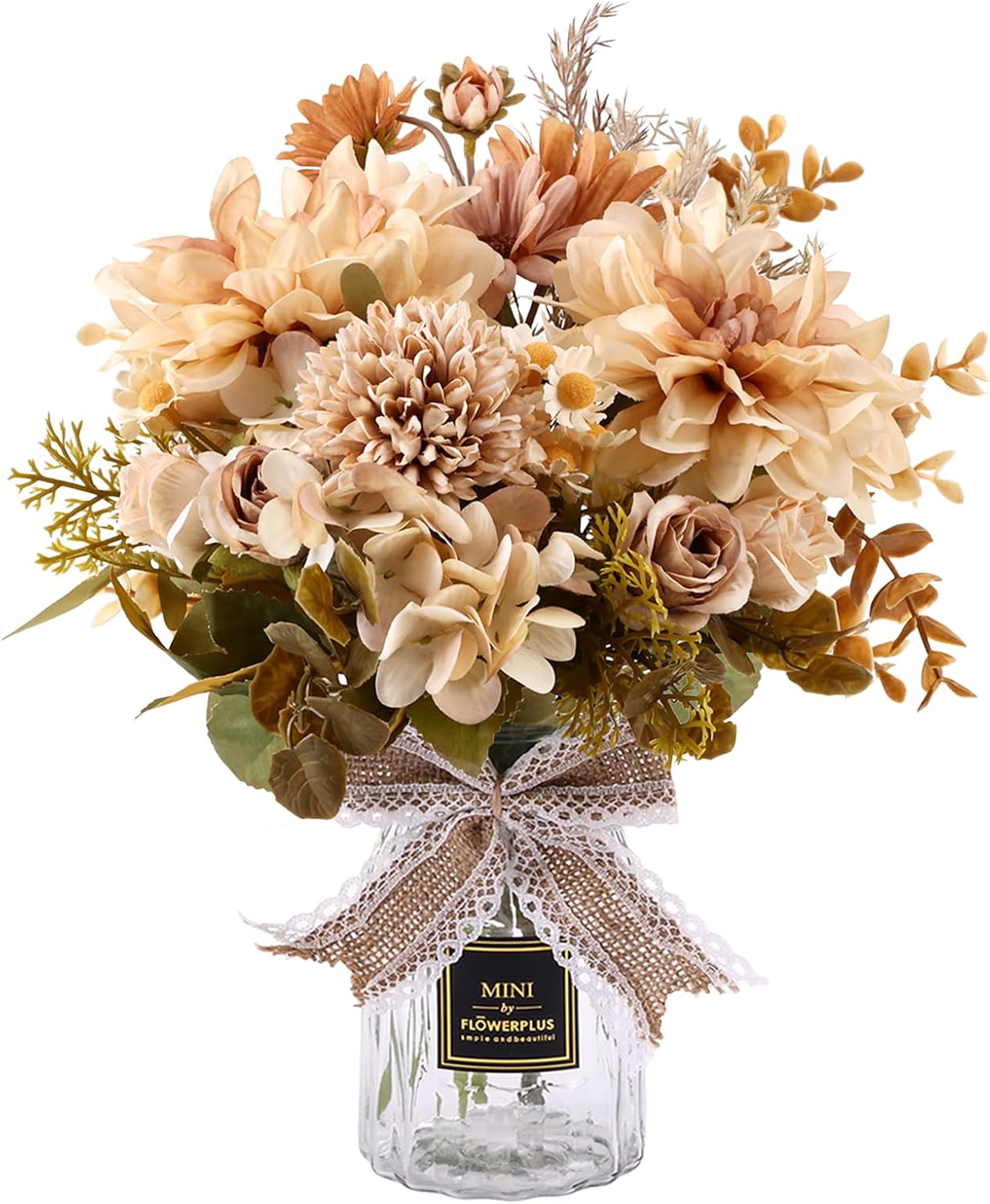 CEWOR Fake Flowers in Vase, Artificial Flowers Arrangement in Vase, Fake Floral Table Centerpieces Decor for Kitchen Farmhouse Coffee Table Living Room Bathroom Plant Decor