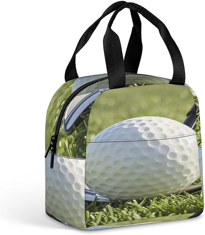 Golf Ball Insulated Lunch Bag, Reusable Compact Cooler Tote Lunchbox, Small Lunch Box for Work Travel Outdoor