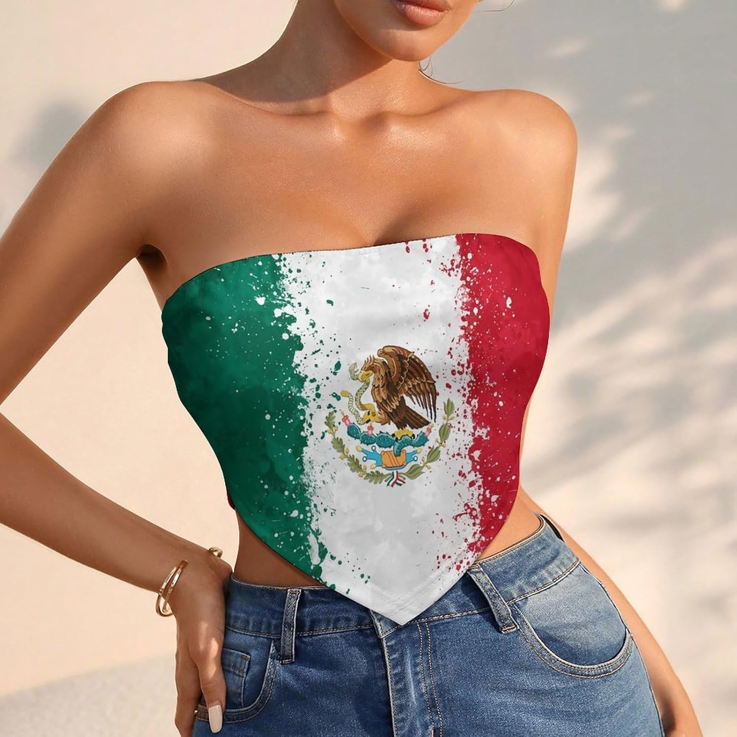 Summer Women Sport Bras Mexican Flag Pattern Yoga Vest Sleeveless Slim Tops for Gym Athletic Running