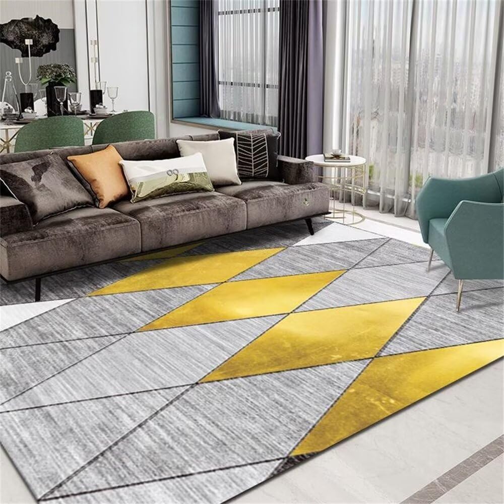 Tapis 160x200 cm moderne jaune et gris pour décoration intérieur et extérieur