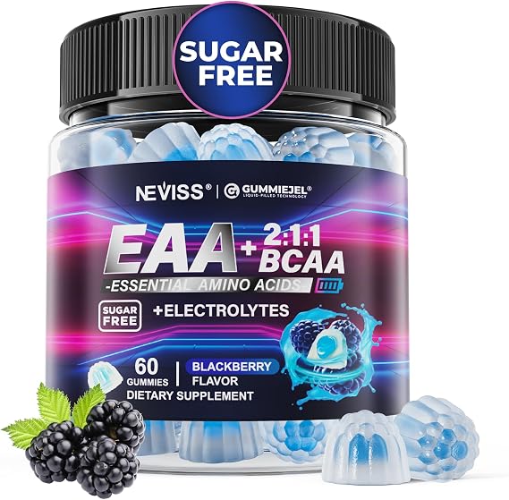 EAA Gummies Supplements, All 9 Essential Amino Acids Supplement, BCAA Amino Acids Gummies for Men WomenBranched-Chain Aminos & Electrolyte Hydration GummiesGluten Free, Raspberry Flavor, Vegan, 60ct