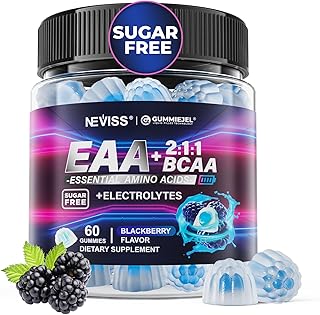 EAA Gummies Supplements, All 9 Essential Amino Acids Supplement, BCAA Amino Acids Gummies for Men Women│Branched-Chain Aminos & Electrolyte Hydration Gummies│Gluten Free, Raspberry Flavor, Vegan, 60ct