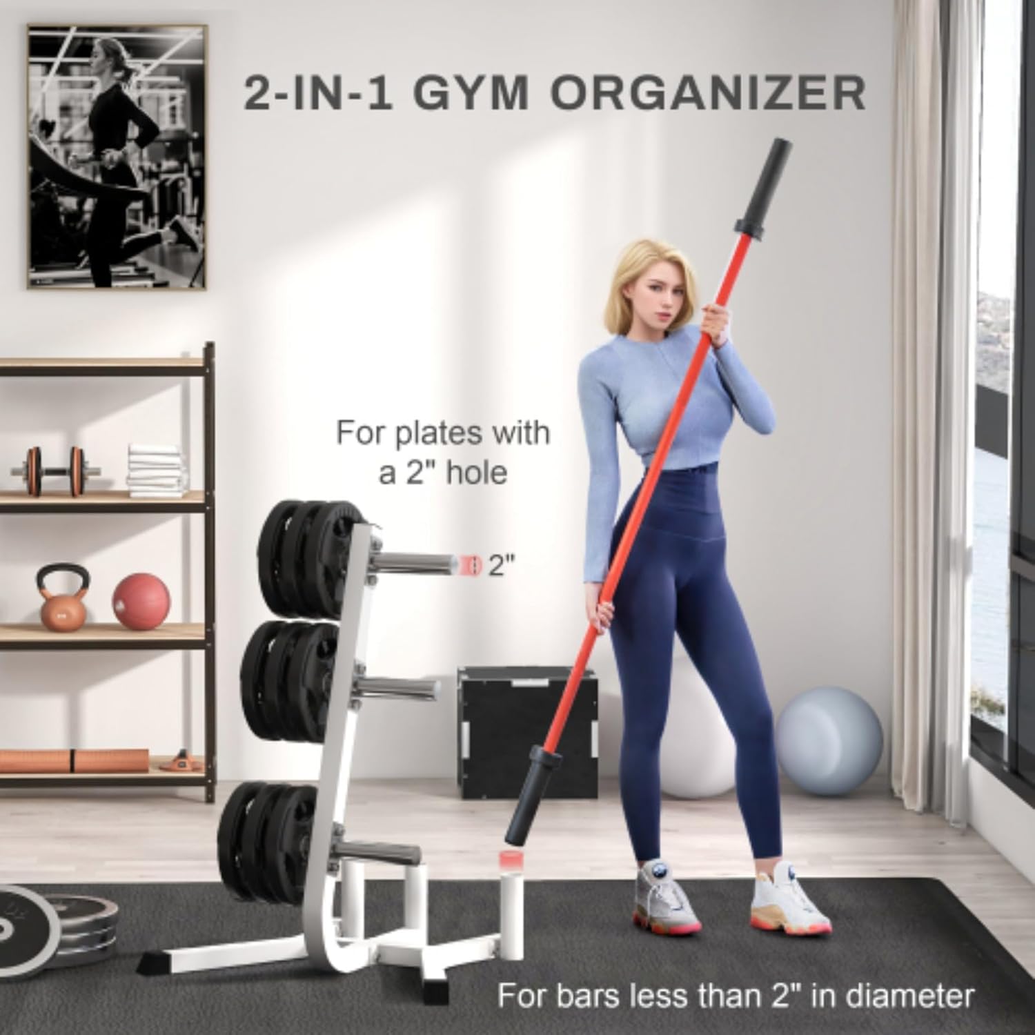 2" Weight Rack, Weight Rack, Holds Plates and 3 Barbells, Olympic Weightlifting Tree Bumper Plate Storage Rack, 660 Lb Capacity, White