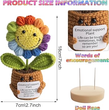 Positive Potato Positive Sunflower Positive Flowers Crochet Flowers Sunflower Gifts for Women Colourful Sunflowers Pocket Hug with Encouragement Card Lucky Charm Courage Gift