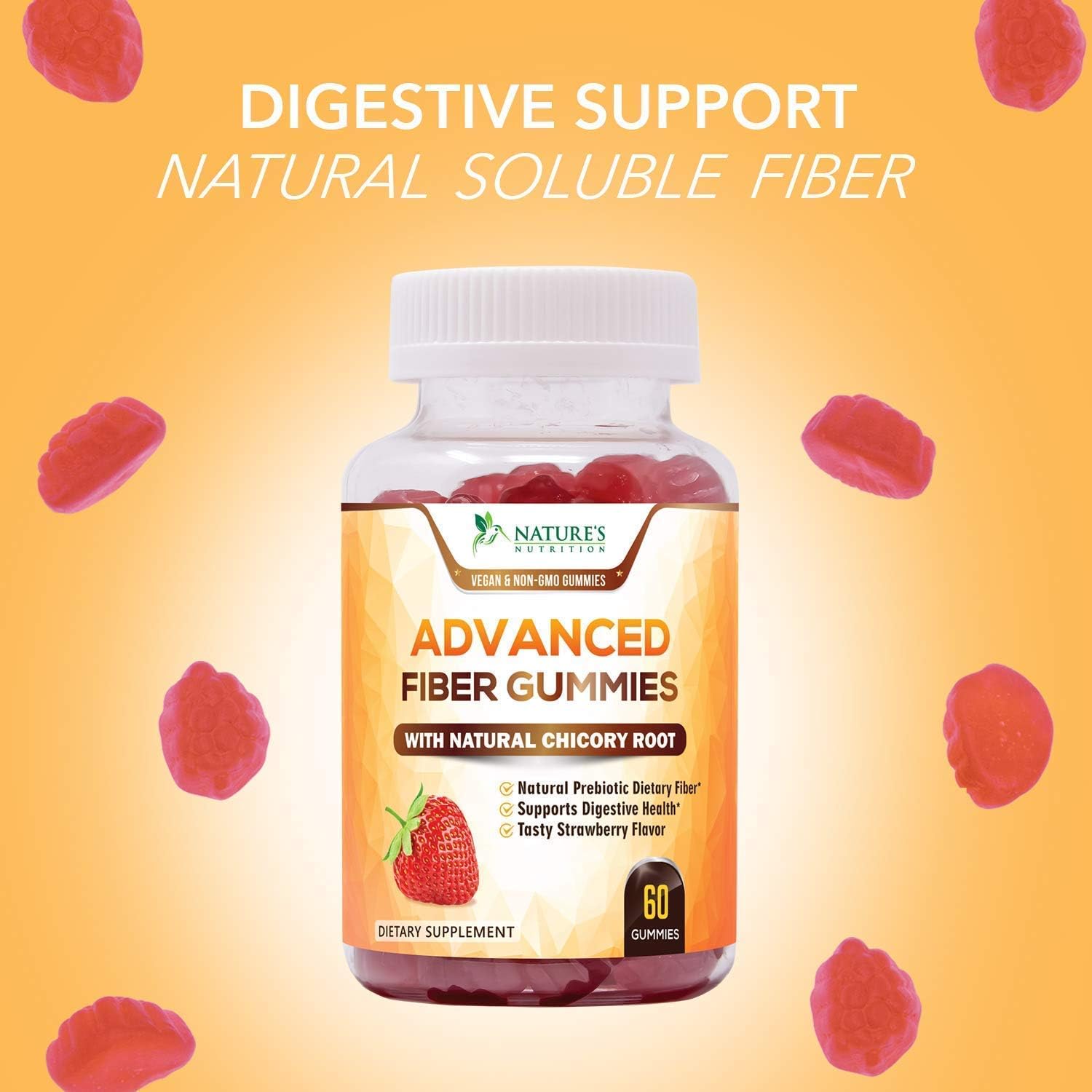 Fiber Gummies for Adults Extra Strength Inulin Gummy 300mg - Natural Dietary Fiber Supplement for Natural Digestion Support - 60 Gummies : Health & Household
