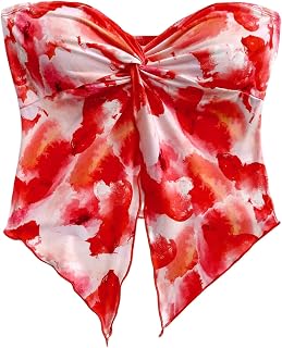 SHENHE Girl's Floral Print Twist Front Split Hem Tube Top Strapless Boho Bandeau Tnak
