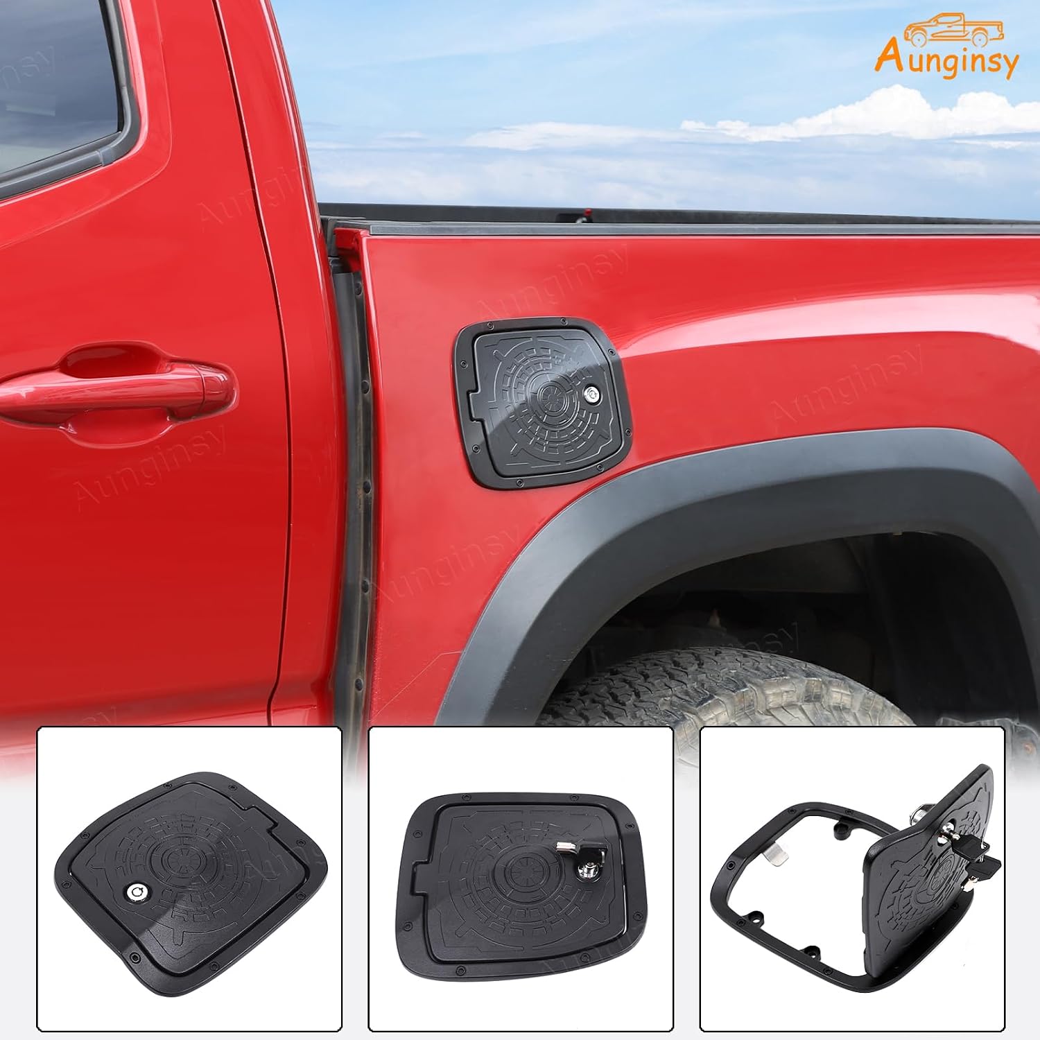 Aunginsy Car Fuel Tank Cap Replacement Anti-theft Lock Cap Compatible with Toyota Tacoma 2016-2023 Pickup Door Fuel Tank Cover W/Lock Gas Cap Tank Trim Cover Fuel Filler Door Protector Accessories