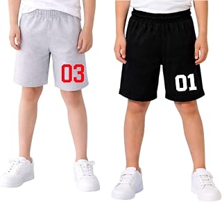 Boys Grey-3 and Black-1 Cotton Blend Printed Shorts (Pack of 2) Price In India