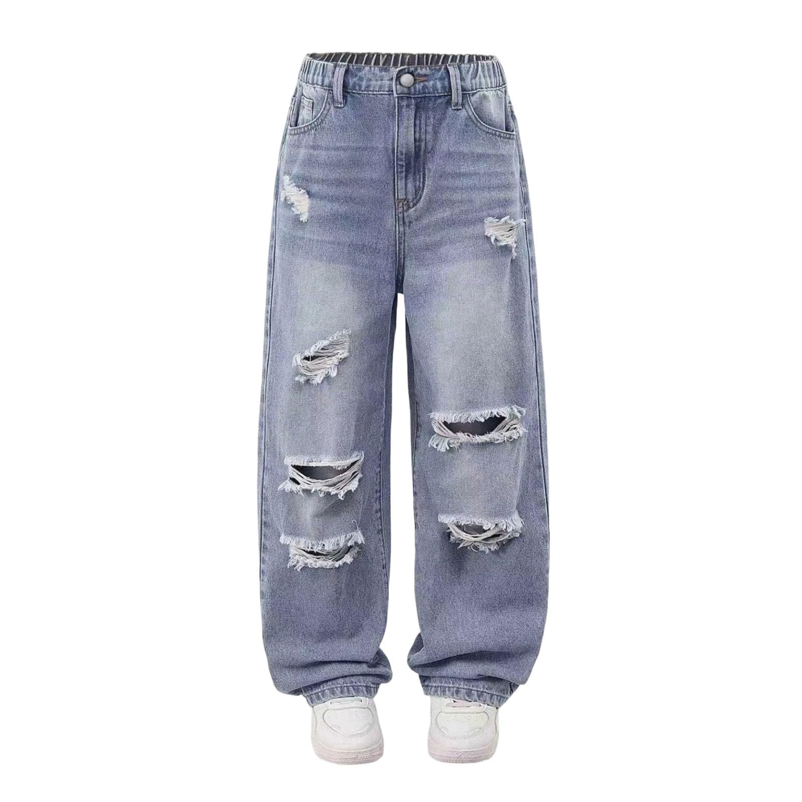 Pantalones vaqueros para niños de corte recto y mezclilla lavada casual 5