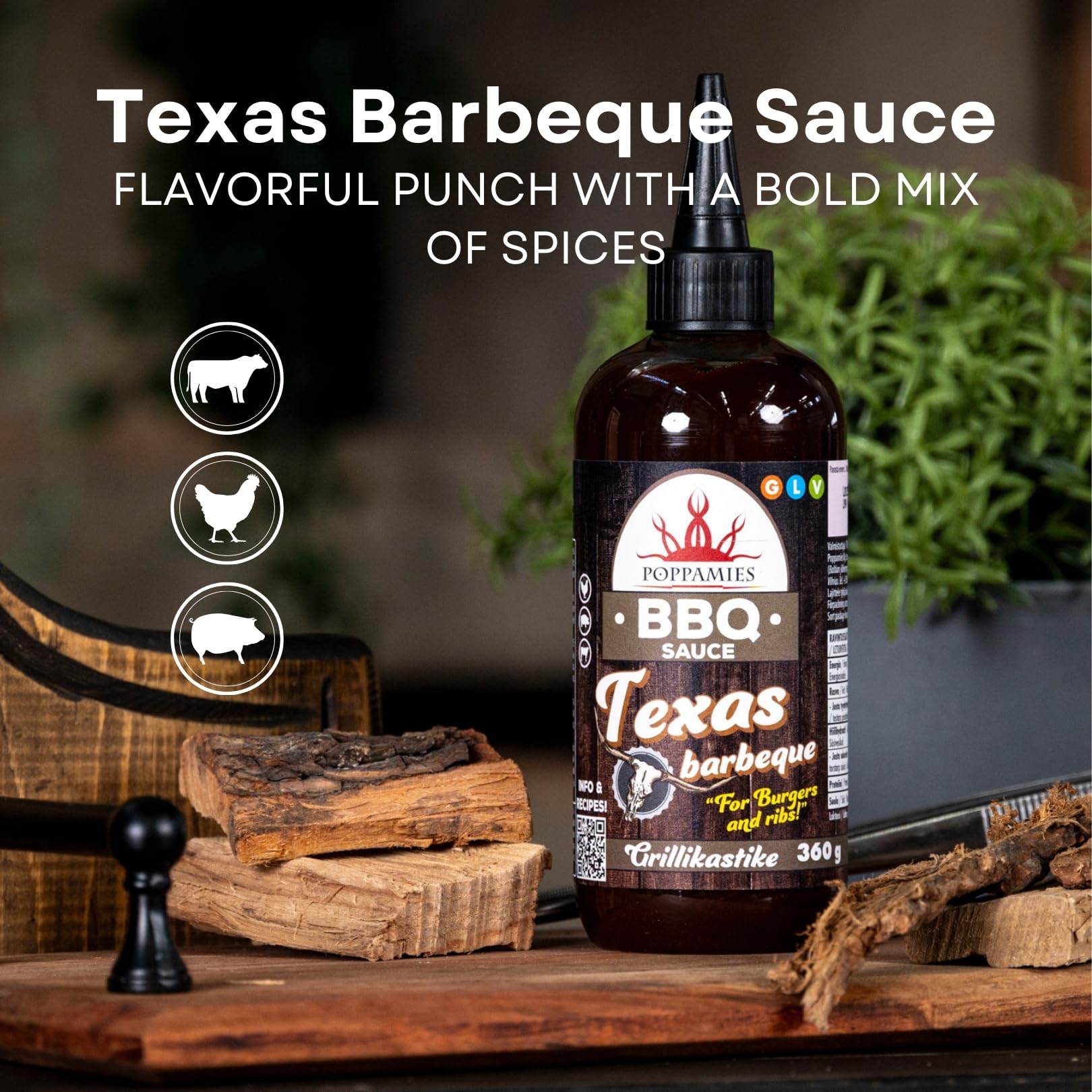 Poppamies Texas Barbeque Salsa BBQ Sabor Ahumado y Ácido 360g