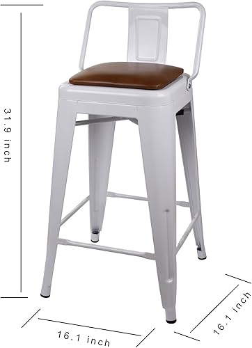 Miniatura 3 de GIA Taburete de metal de 24 pulgadas de altura de mostrador con asiento de cuero vegano marrón, blanco, juego de 2