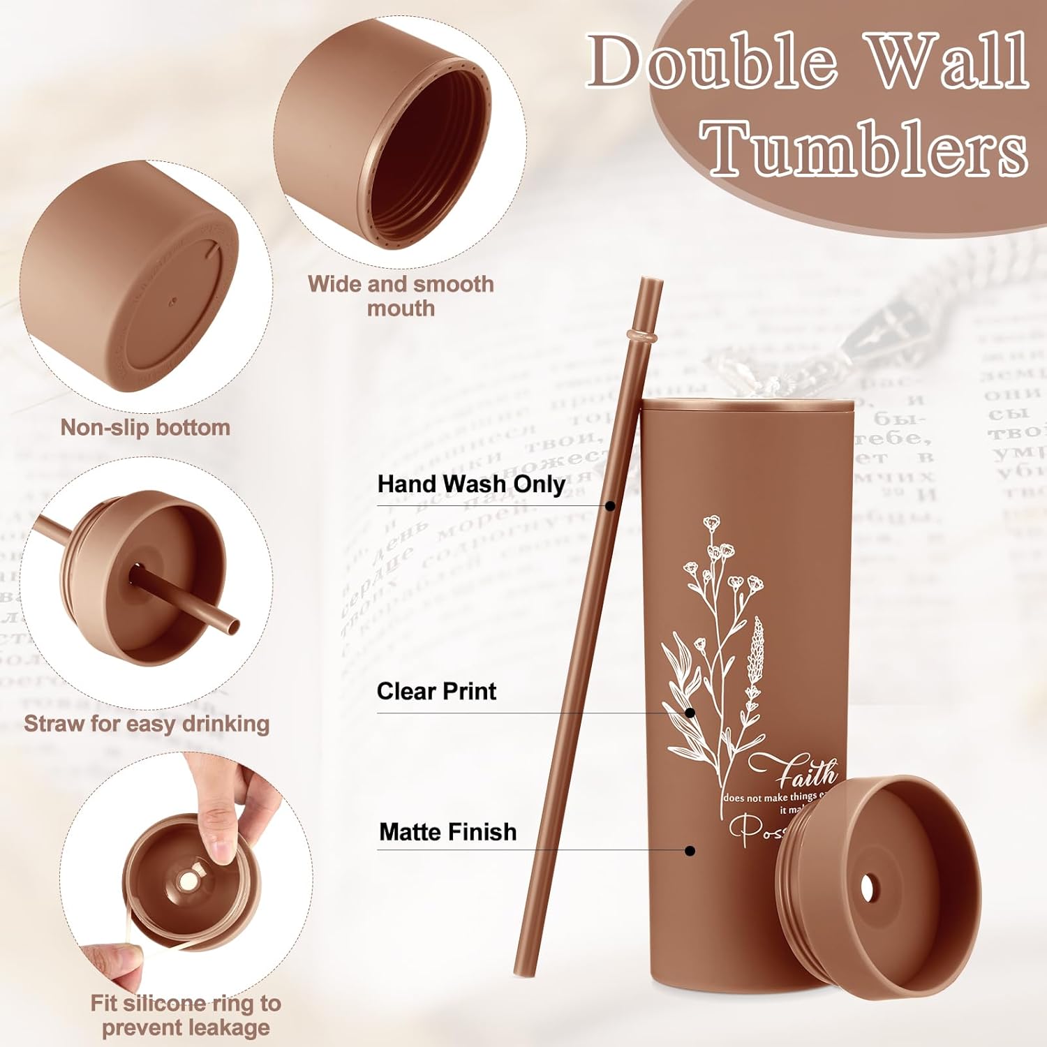 Christian Gifts for Women Men Bible Verse Tumbler 16 oz Plastic Religious Cups with Lid Straws Easter Baptism Gift for Sunday School Birthday Church Party Favor(20 Pcs,English Boho) - Image 2