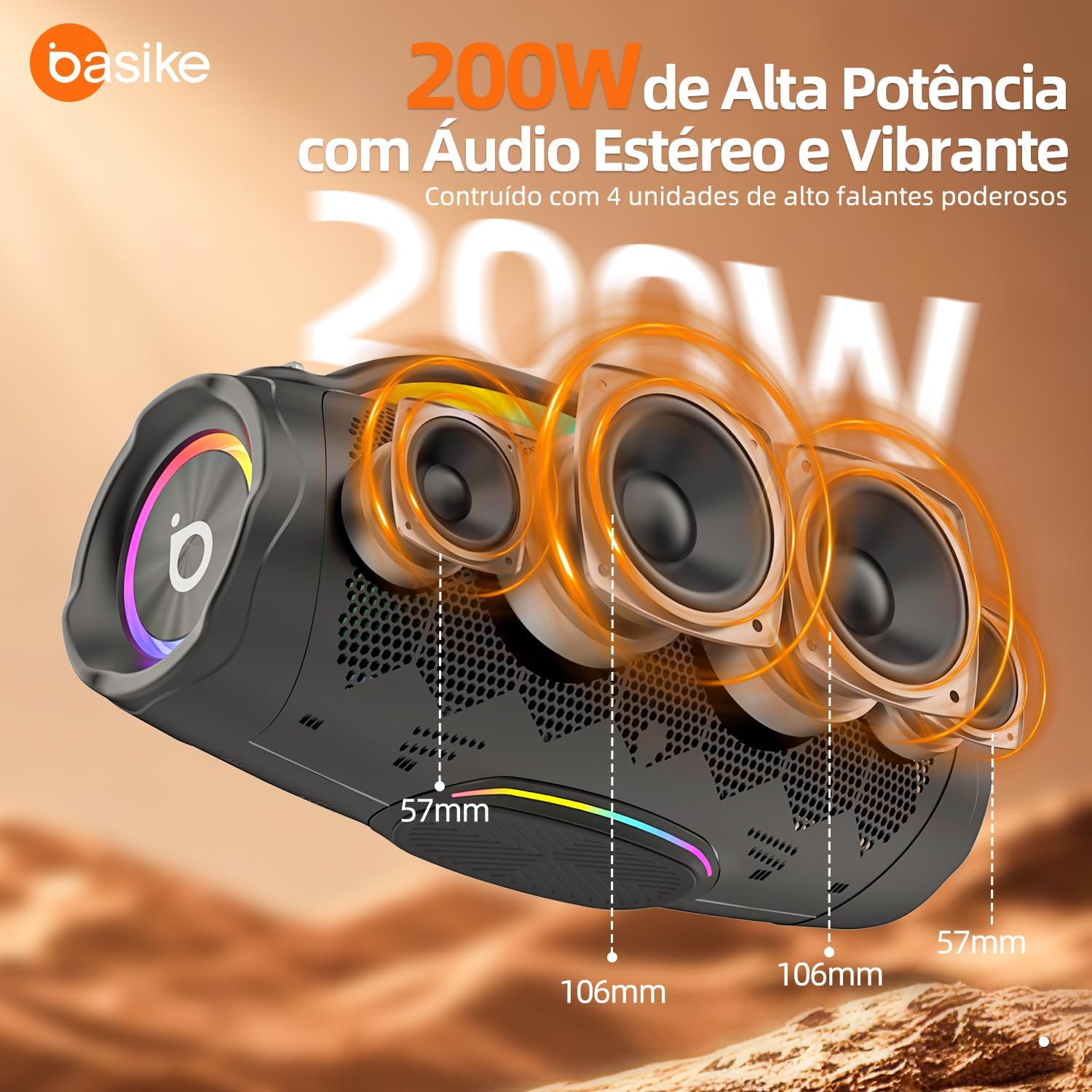 Basike Boombox V97 Pro internal speaker components and dimensions