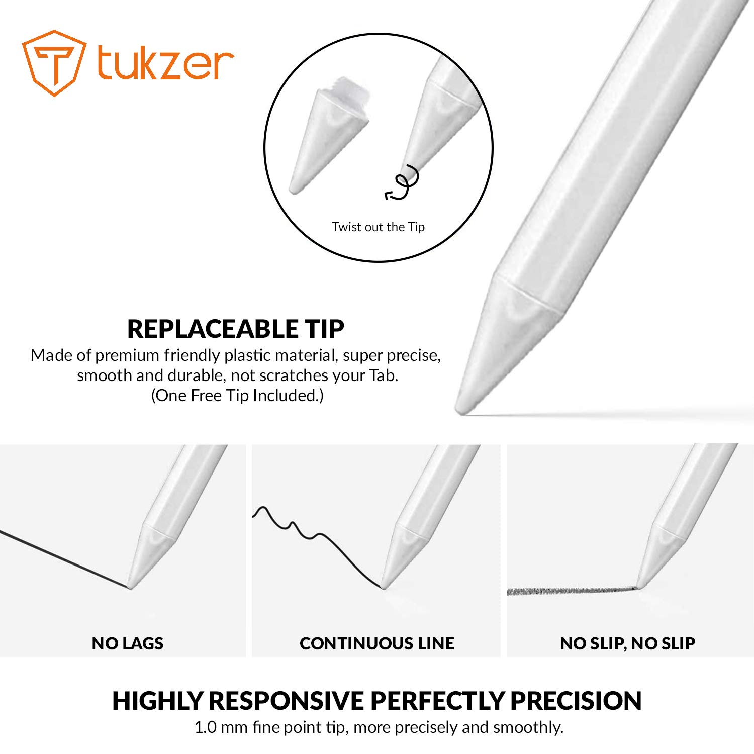 Tukzer Stylus Pen for iPad with Palm Rejection, Tilt Sensor, 2nd Gen