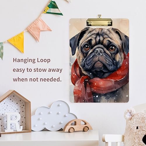 Miniatura 7 de Portapapeles de plástico-Pug campo de nieve con gancho tamaño A4 12.5 X 9 pulgadas clip de plata para dibujo oficina
