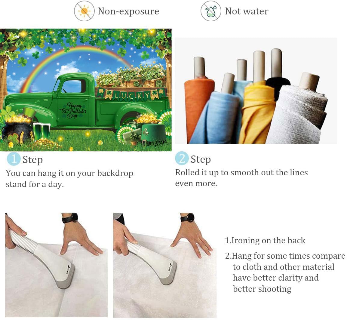 Happy St. Patrick's Day Truck Backdrop 7x5FT Irish Gold Coin Shamrock Rainbow Green Truck Photography Background St. Patricks Day Party Decorations Supplies Photo Props