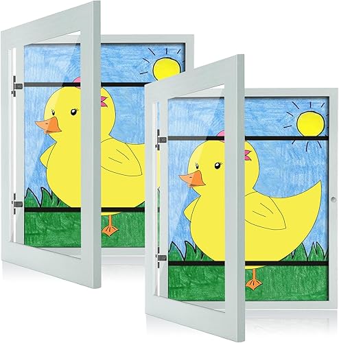 Vista 11 de [Paquete de 2] Marcos de arte para niños, marcos de arte para niños de 10 x 12.5 pulgadas con apertura frontal intercambiables, marco gris