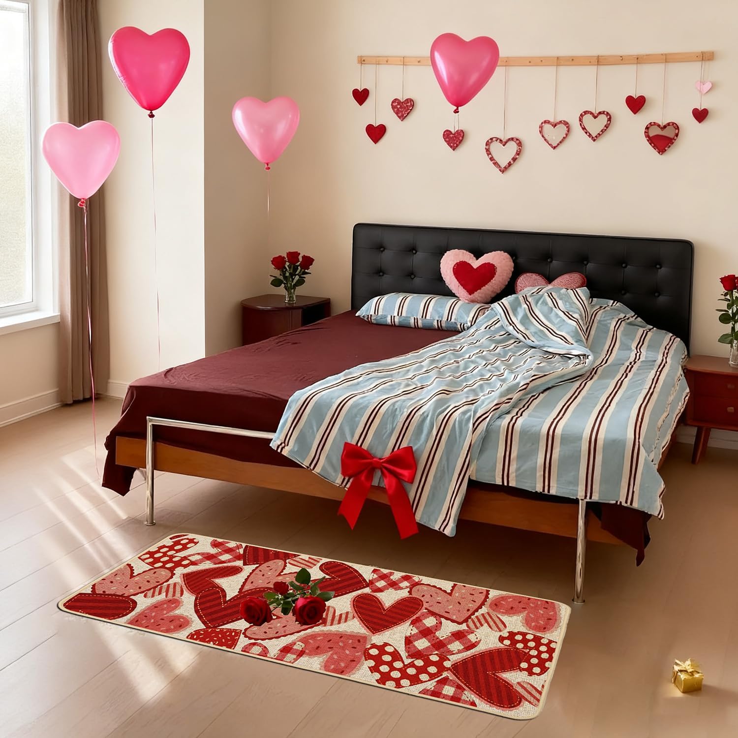 Baccessor Valentines Day Kitchen Mats Set of 2, Love Heart Kitchen Rugs for Floor Low-Profile Anniversary Wedding Home Decor 17x29 and 17x47 Inch