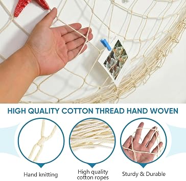 80 x 40 inch Fish Net Wall Decorations, Natural Cotton Fishing Net Decor for Pirate Nautical Themed Party (2)